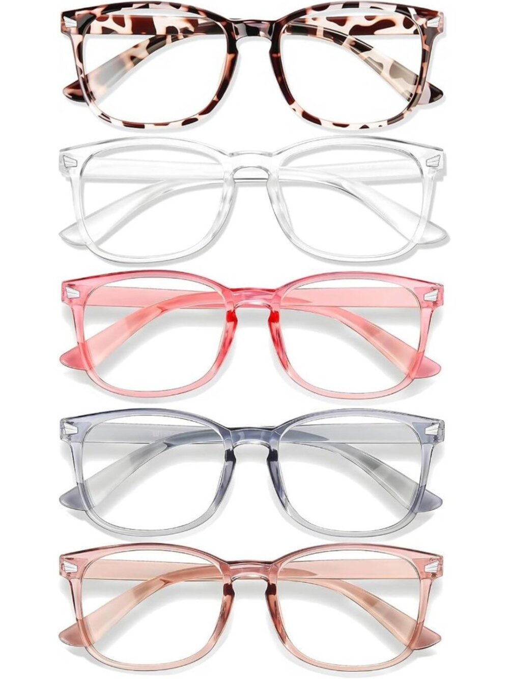 Stylish Blue Light Blocking Glasses for Men & Women - 5 Pairs, Square Frame